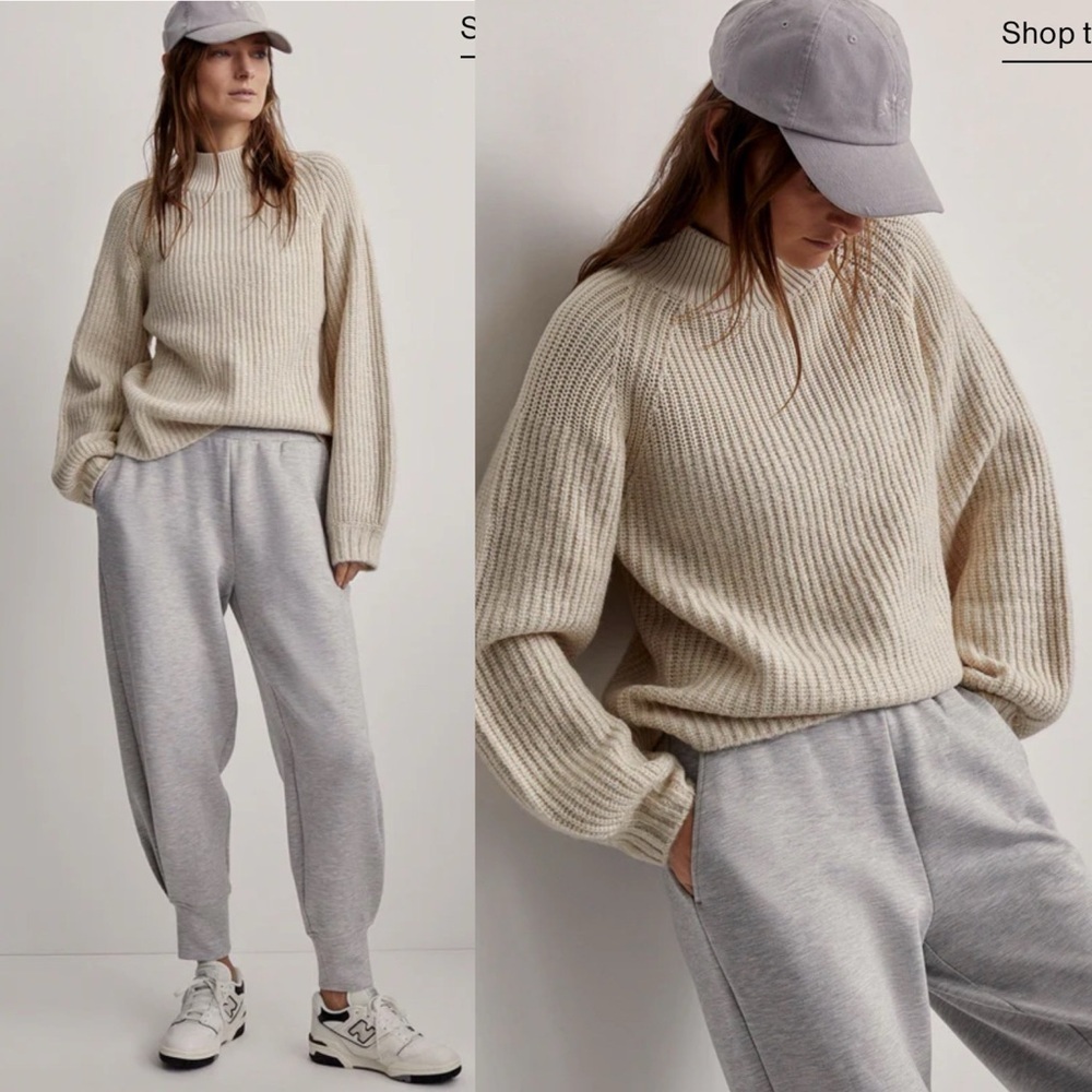 NWT Varley Cecile Raglan Knit Mock Neck Pullover Sweater in Birch Size Medium